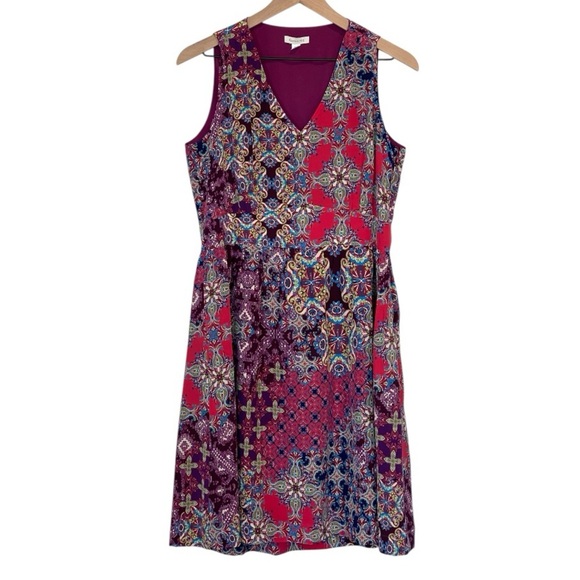 Garnet Hill 100% Silk Sleeveless Dress, Short Length, Floral/Geometric Print, 8 - Picture 1 of 12